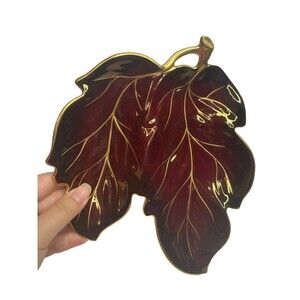 Vintage Carlton Ware Rouge Royale Burgundy and Gold Leaf-Shaped Dish